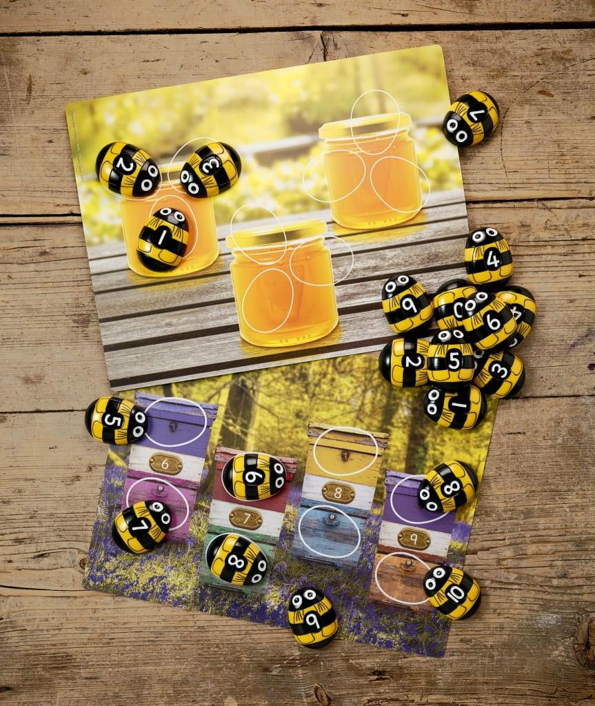 Karty do kamyczkowych pszczółek z liczbami
